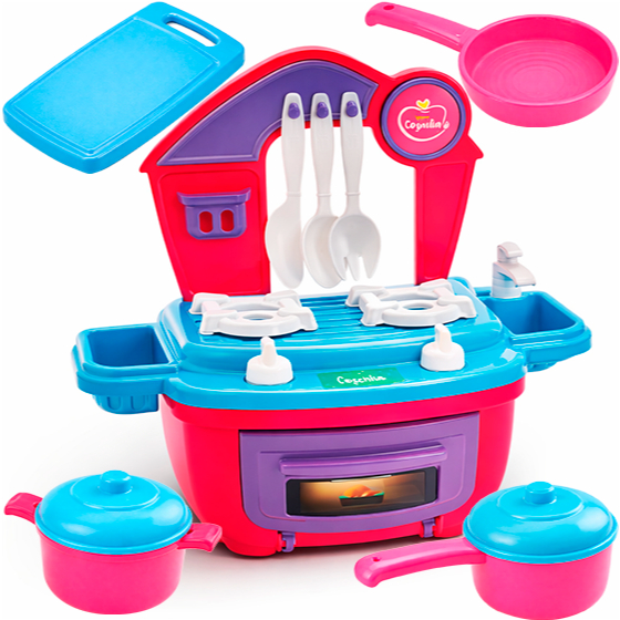 Mini Cozinha Infantil Completa Com Fogão Forninho Panelinhas Acessórios Faz De Conta Bs Toys Menina