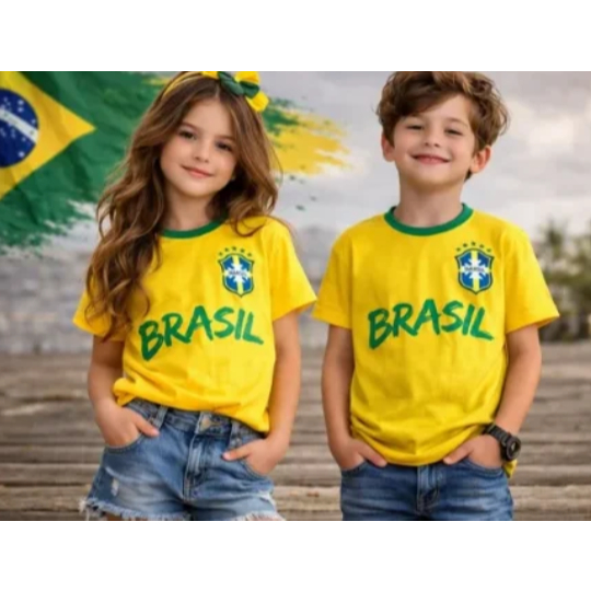 Blusa Brasil Infantil Copa Do Mundo Futebol Infantil Seleção Brasileira Unissex Menina Menino