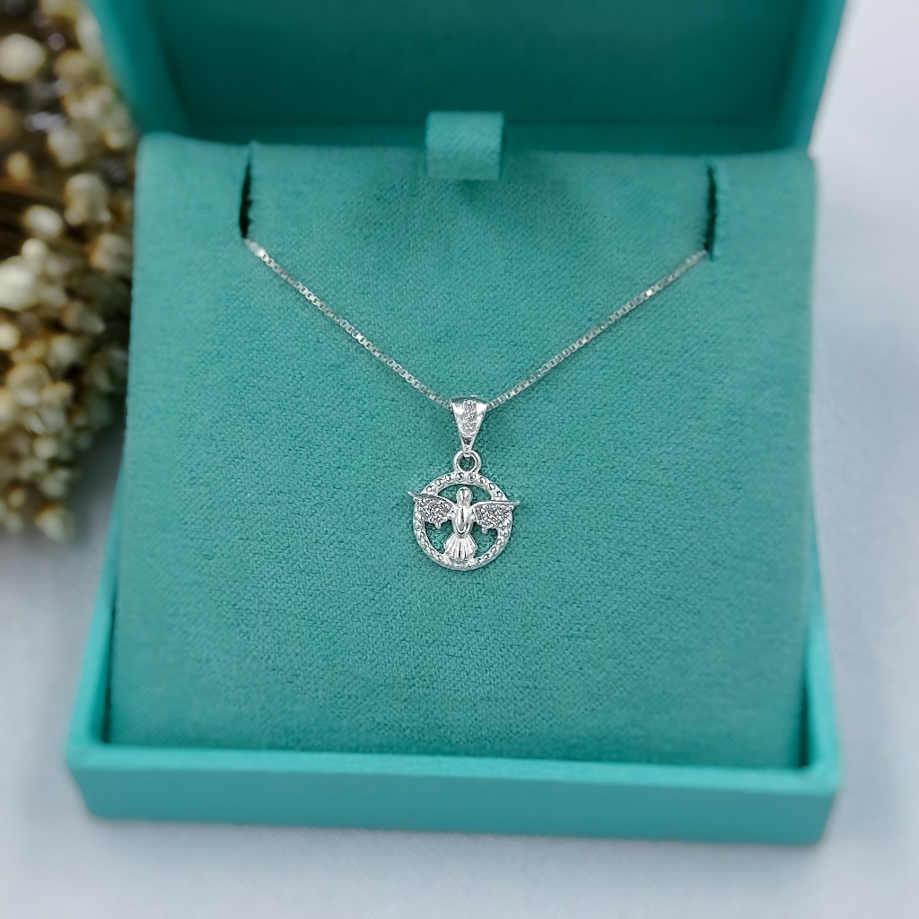 Colar ou Pingente de Prata Medalha Divino Espírito Santo Cravejado Prata 925