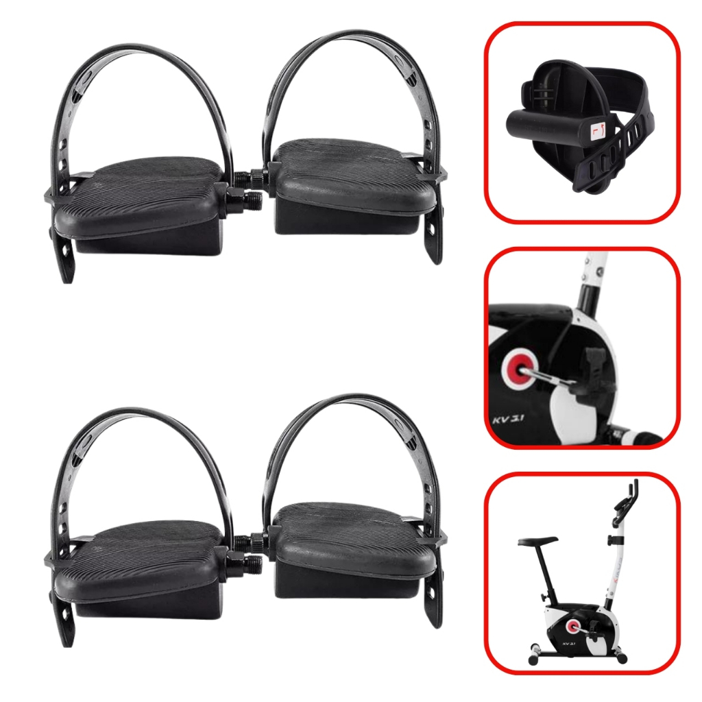 Kit Com 2 Pares de Pedais Com Alça Firma Pé Para Bike Kikos Kv 3.1