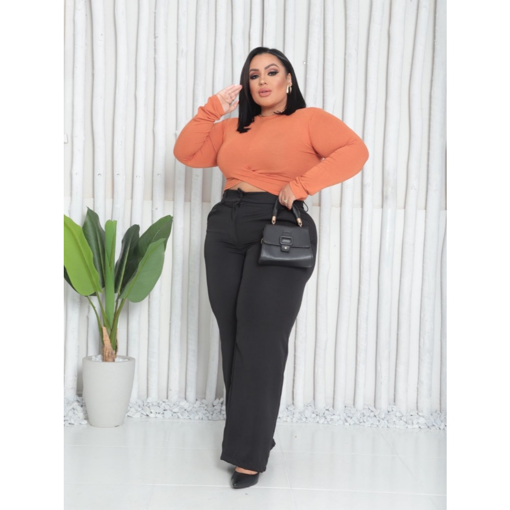 Calça Social Alfaiataria Plus Size Feminina Pantalona