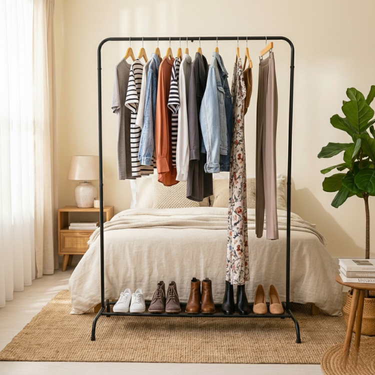 Guarda Roupa Portátil Arara Multifuncional com Cabideiro e Sapateira Organizadora De Roupas Roupeiro