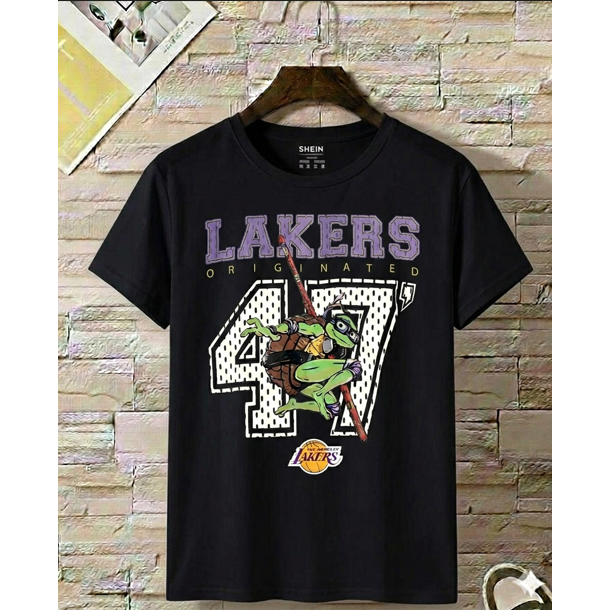 Camiseta Adulto e  Infantil NBA Los Angeles Lakers Donatelo As Tartarugas Ninja  - Pizza – Camisa Estampa Personagens