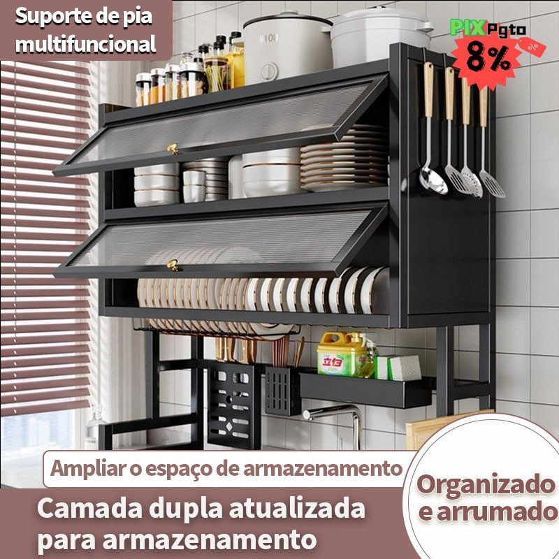 Escorredor de Cozinha para Pia – Porta de Acrílico Design Preto e Prático