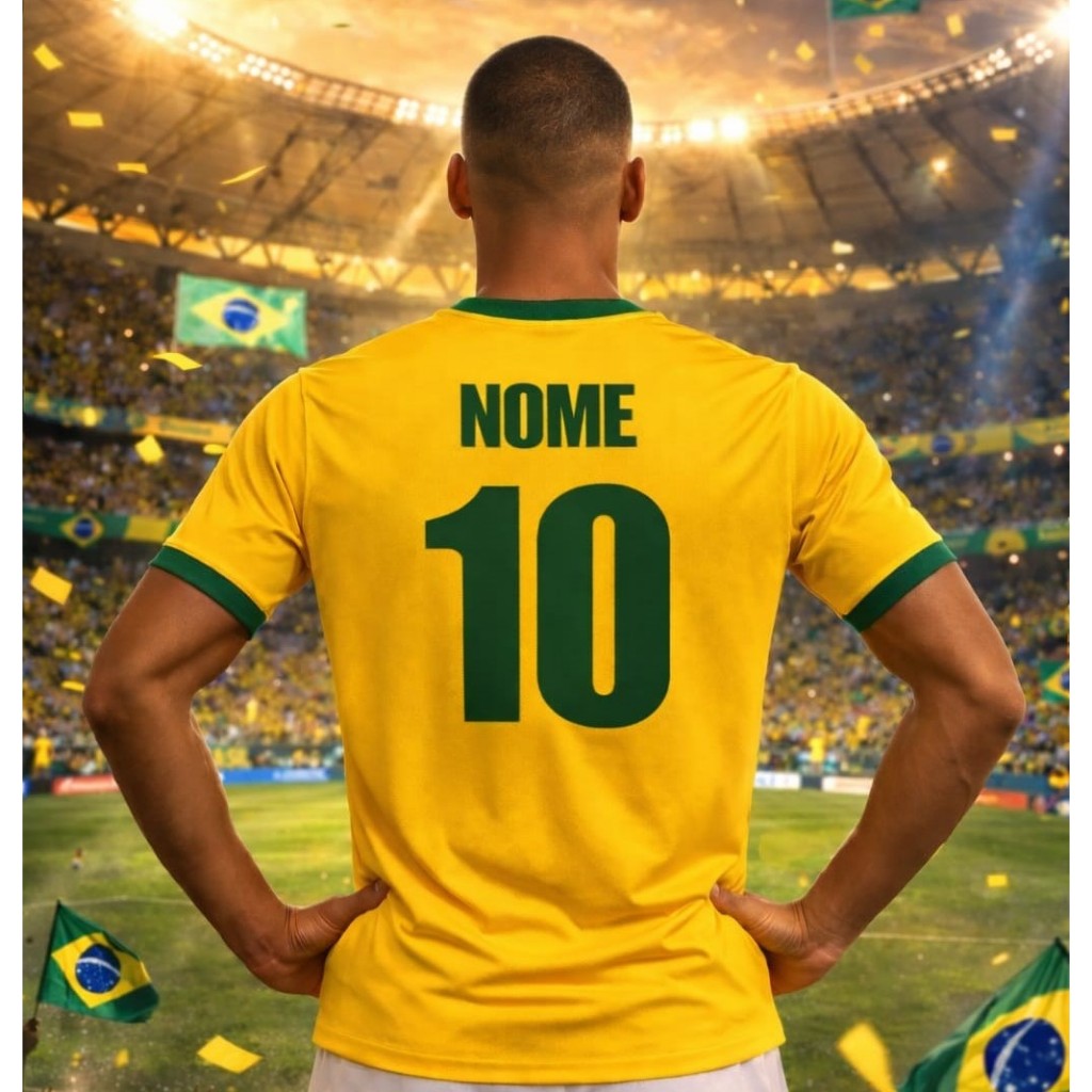 Camiseta Copa Do Mundo Brasil 2026 Personalizada Com Nome e Numero 100% Algodão