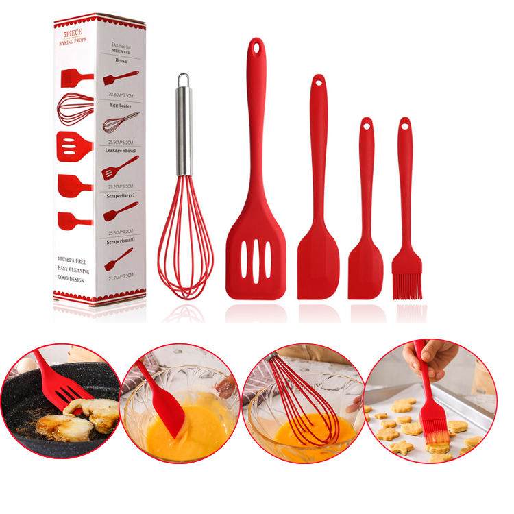 Kit 5 Peças Utensílios de Cozinha Silicone Colher Espátula Fue Espátula Pequena Pincel