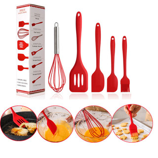 Kit 5 Peças Utensílios de Cozinha Silicone Colher Espátula Fue Espátula Pequena Pincel
