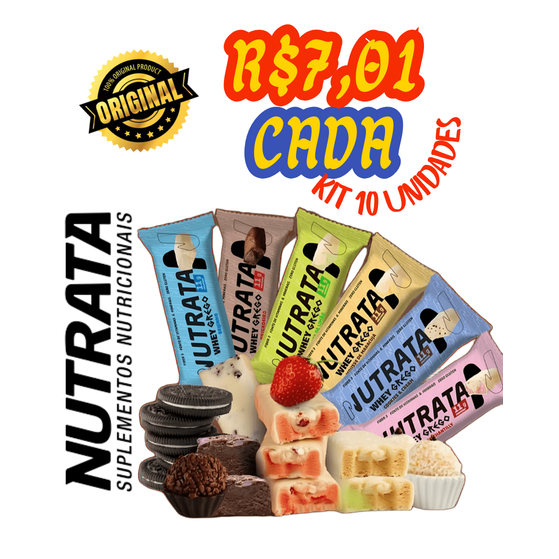 Kit Barra Proteica Nutrata Whey Grego 40g 11g Proteína Zero Glúten Lanche proteico snack Recuperação