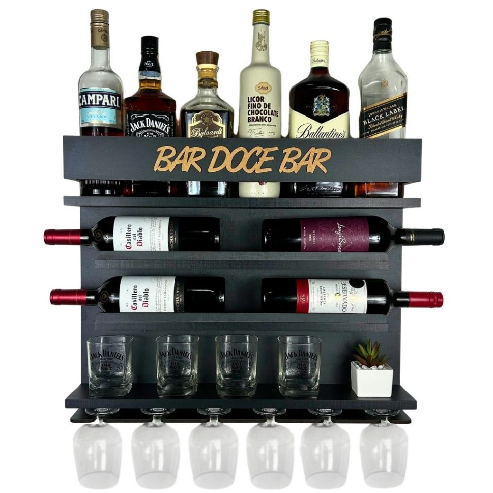 Barzinho de Parede com Adega Vinhos - Bar de Parede Suspenso - Decoração Bebidas Sala