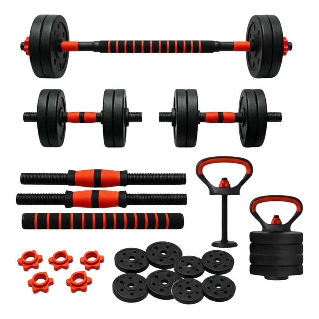 Kit Halteres 6 Em 1 Peso Musculação Até 20kg Ajustável Halter, Kettlebell, Anilha, Academia, Treino em Casa, Funcional T