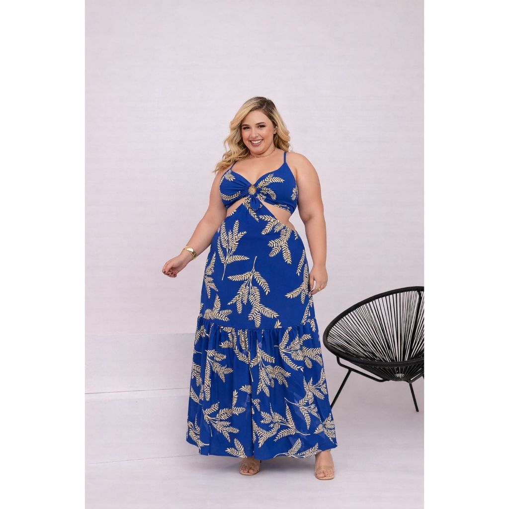 Vestido Feminino Plus Size Tecido Crepe Duna De Alcinha Detalhe de Argola Com Amarração Lançamento