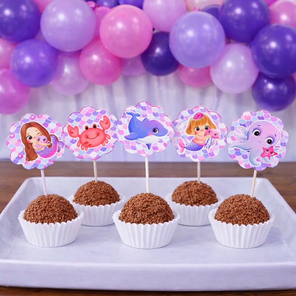 Topper de docinhos ou cupcake SEREIA CUTE/tags SEREIA CUTE/ Festa SEREIA CUTE