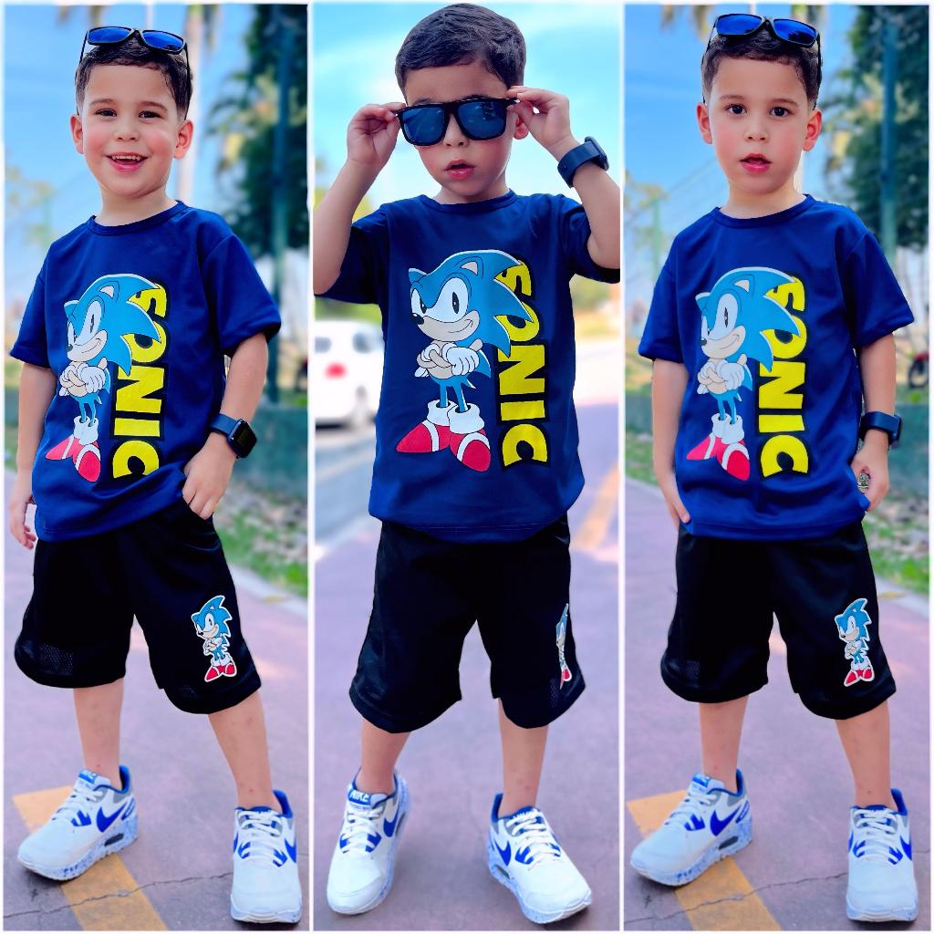 Conjunto Infantil Masculino Personagens Sonic Homem Aranha Verão Camiseta e Short (2 a 10 Anos)