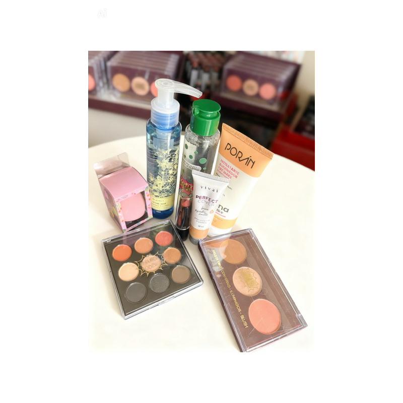 Kit Maquiagem Completo Barato + Kit Skincare Facial Base Matte Paleta Batom Nude Presente Feminino