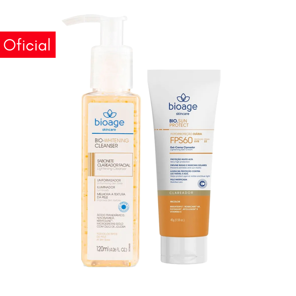 Dupla Clareadora Intensiva: Kit Sabonete Facial Clareador + Protetor Solar Clareador FPS 60 Bioage