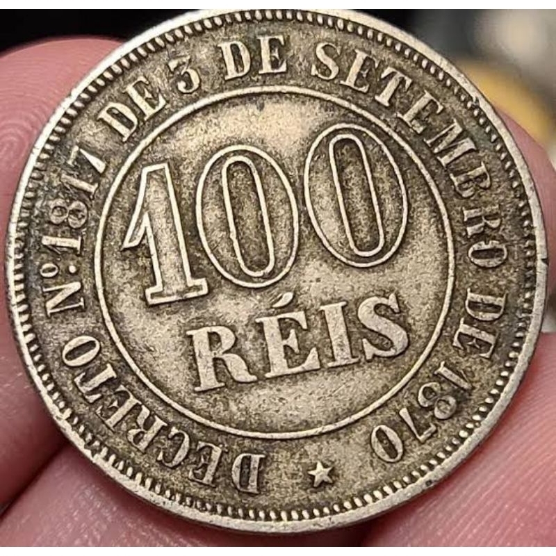 Moeda do Brasil, 100 Réis, 1871 , 1885 ou 1888- Império, D. Pedro II, chama no chat mando vídeo delas.