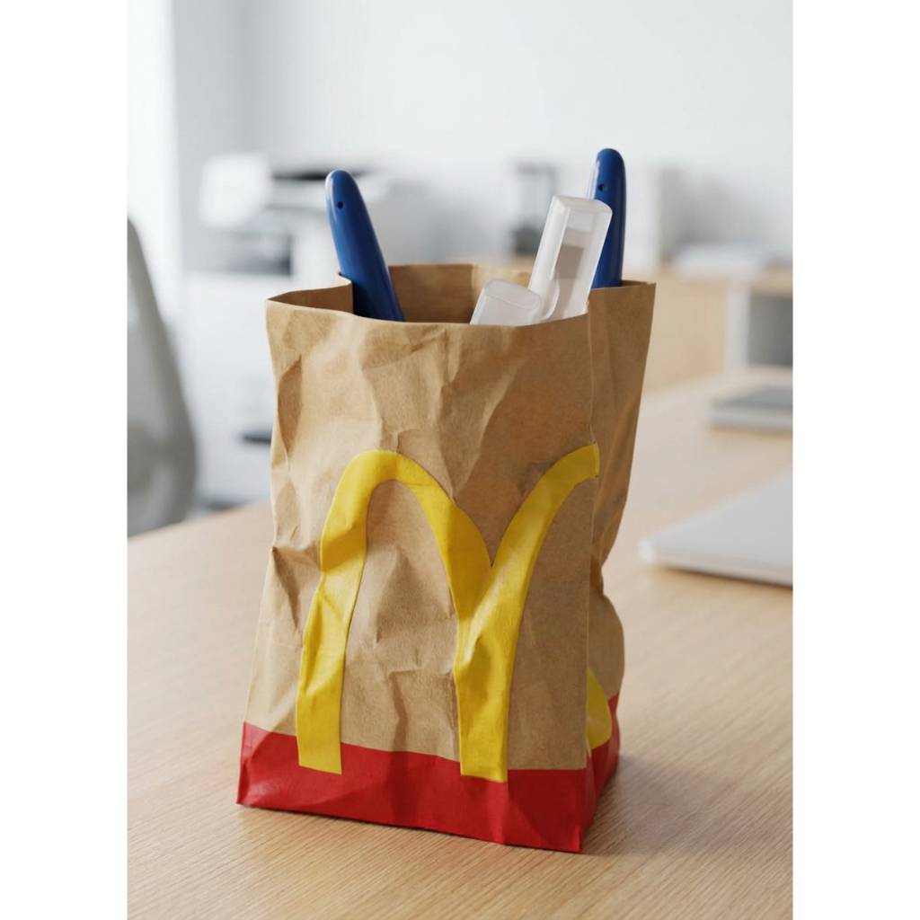 Porta-Canetas Criativo em Formato de Sacola do Mc Donald's | Organizador de Mesa 3D Moderno