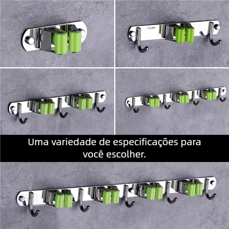 Promoção! Suporte Inox Multiuso de Parede - Gancho para Vassoura Rodo Pá em Oferta na Shopee