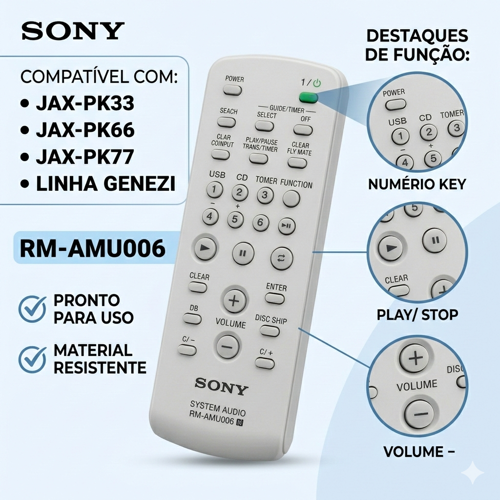 Controle Remoto Som Sony RM-AMU006 Para System Genezi JAX-PK33 PK66 PK77