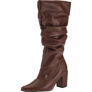 Bota Feminina Cano Longo Enrugado Salto Bloco Bico Fino Confortável Original em Oferta na Shopee