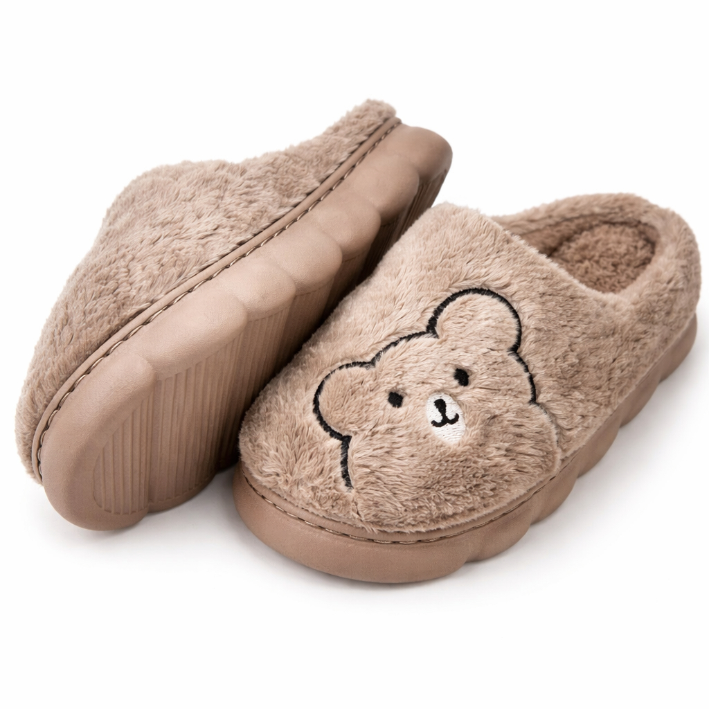 Pantufa de Ursinho Sola Borracha Colorida Conforto QF-127