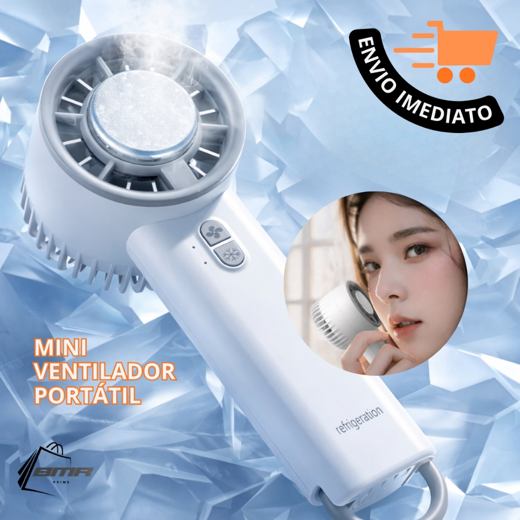 Mini Ventilador Portátil Alta Velocidade com Refrigeração a Gelo Skincare Compressa 10W 6cm