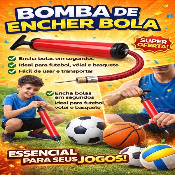 Bomba De Encher Bola Bombinha Ar Manual Inflar Com Agulha Enchedor Inflador