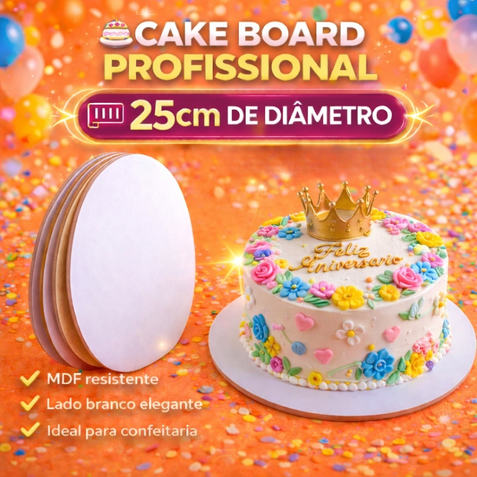 Cake Board 25cm kit 10 unidades Mdf Supla Confeitaria Frios Cakeboard Tabuleiro Bolo