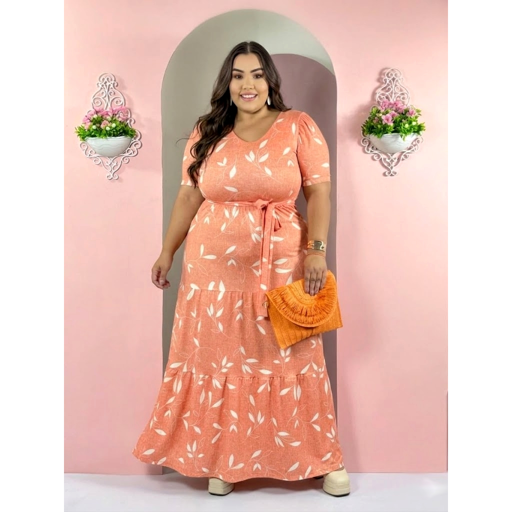Vestido Feminino Longo Plus Size tamanho Grande Malha Estampado