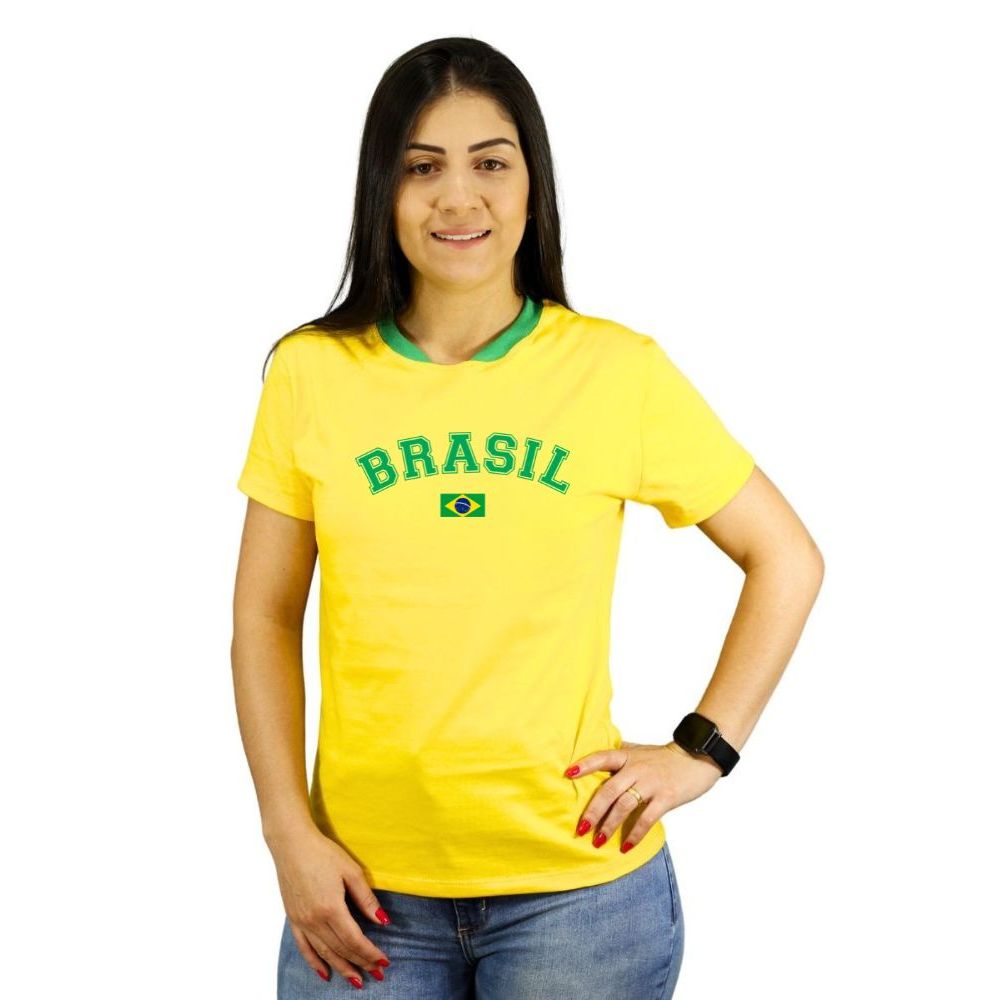 Camiseta Brasil feminina Copa do mundo torcedora Futebol malha fria