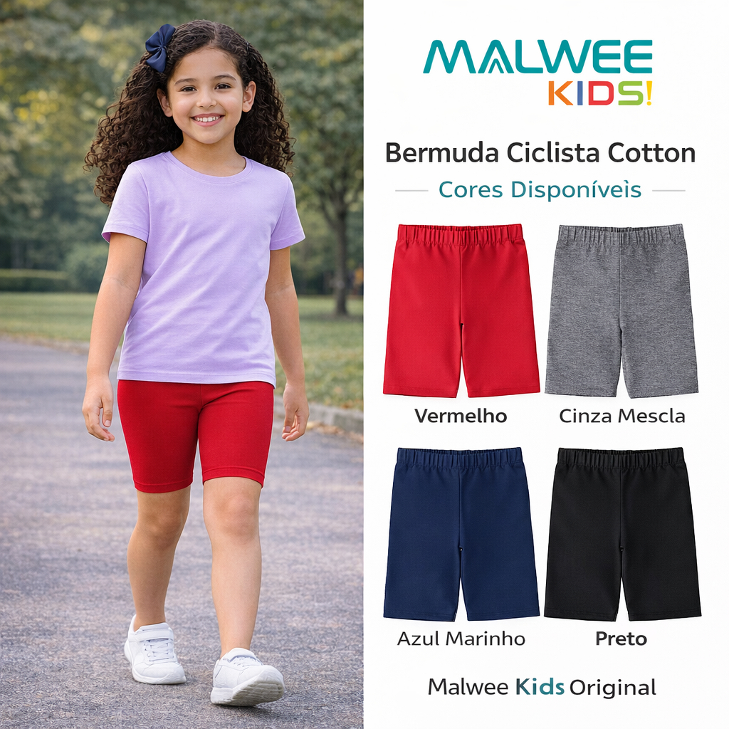 Bermuda Ciclista Malwee Roupa Infantil Menina Short Cotton Roupa Menina 1 ao 18 em Oferta na Shopee