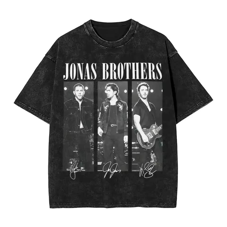 Camiseta Estonada Jonas Brothers Kevin Joe Nick Foto Vintage Tour 20 anos Turne Jonas20 Assinatura