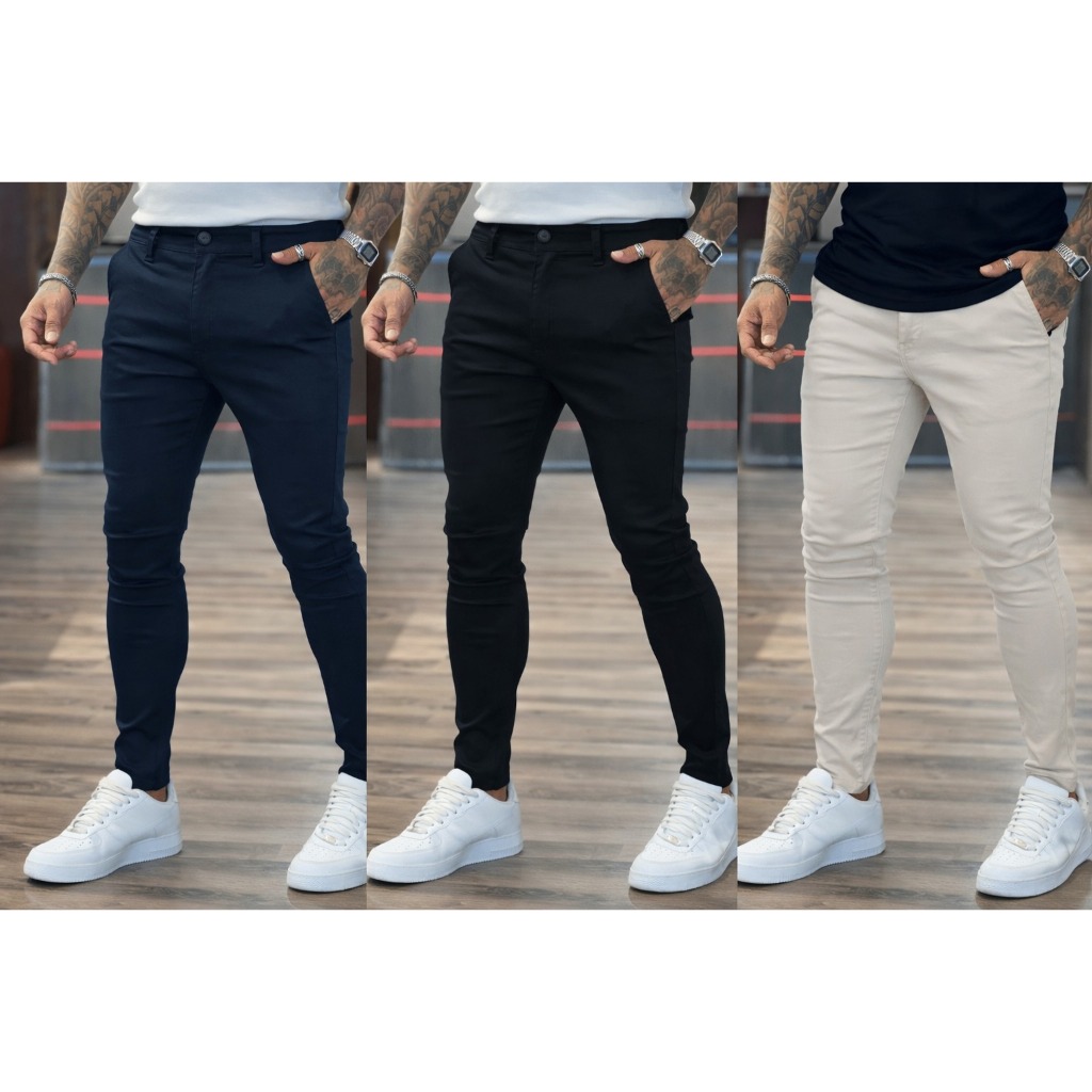 Kit Calça Social Masculina Sarja Elastano Moderna Confortável