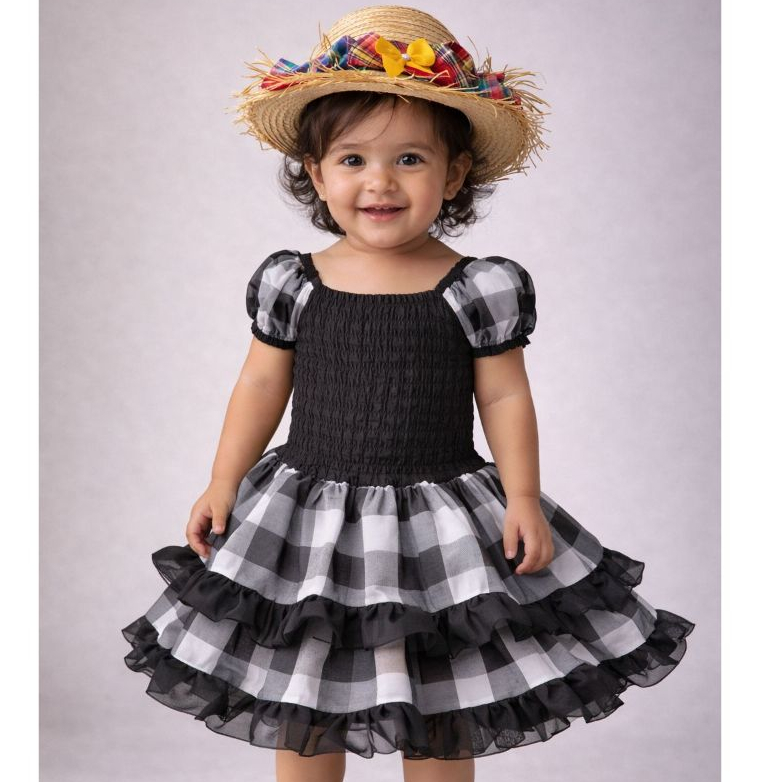 Vestido de Quadrilha Festa Junina Caipira Infantil Vestido São Jão Vestido