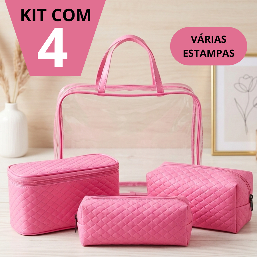 Kit Bolsas 4 peças Necessarie Organizadoras Maleta Para Maquiagem Viagem Mala e Passeio