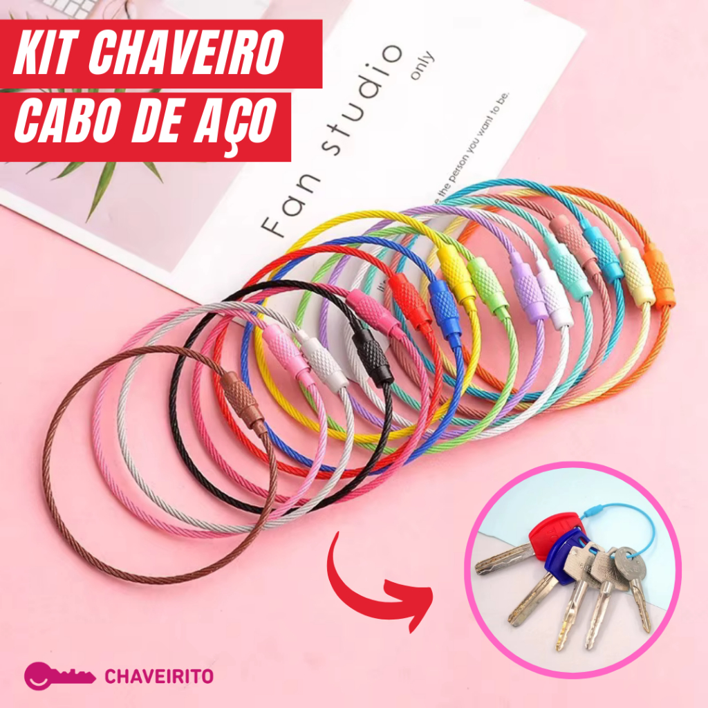 Kit Argolas Para Chaveiro - Aço Inox Cabo De Aço Com Rosca  - CORES SORTIDAS