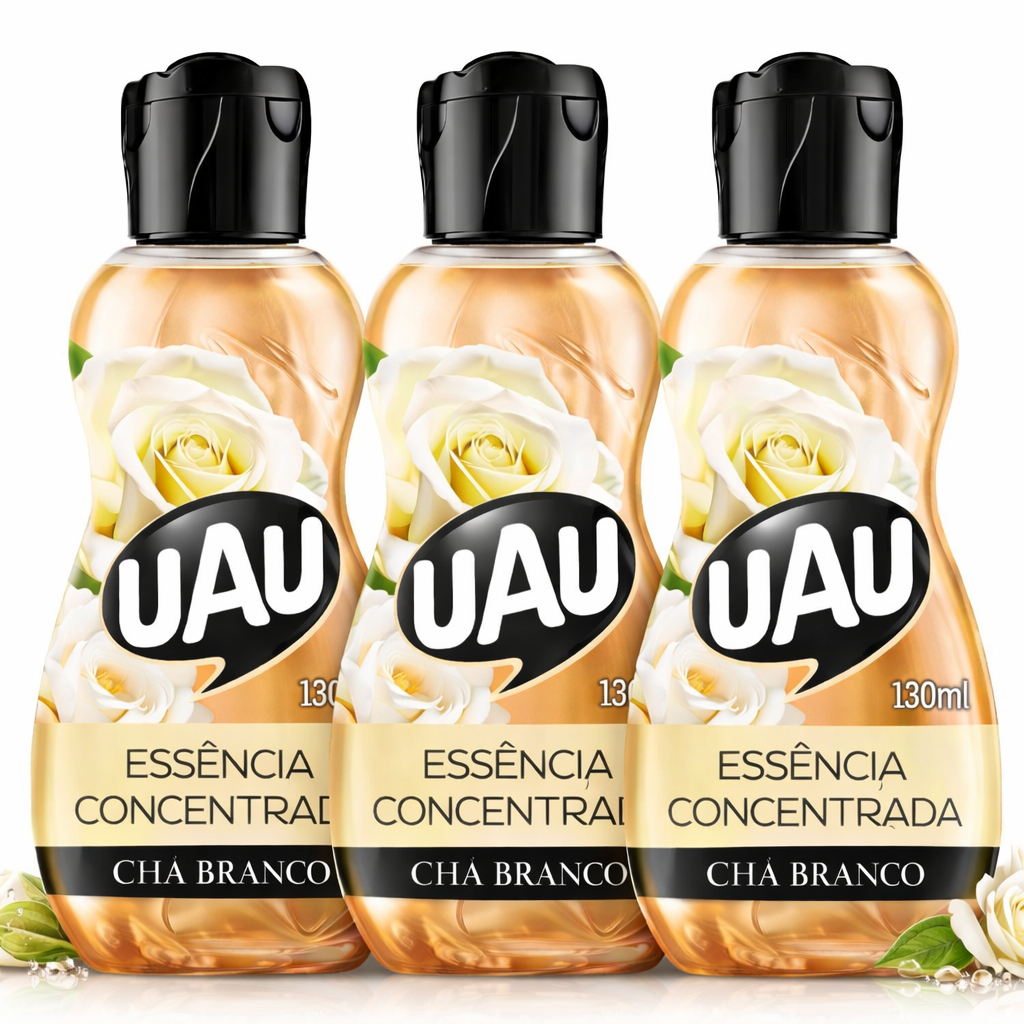 Kit 3 Essência Concentrada UAU Chá Branco 130ml Aromatizante Perfumado Alta Fixação Casa Cheirosa