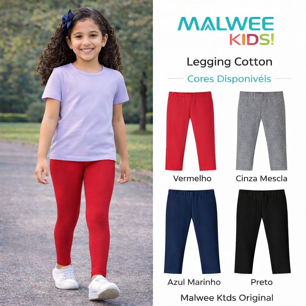 Calça Legging Infantil Uniforme Menina Cotton Básica Malwee 21352 em Oferta na Shopee