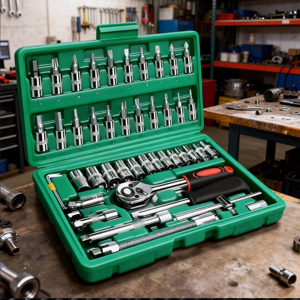 40 Peças / 46 Peças Jogo De Chave Catraca Caixa De Ferramentas Completa Reversível Soquetes Maleta