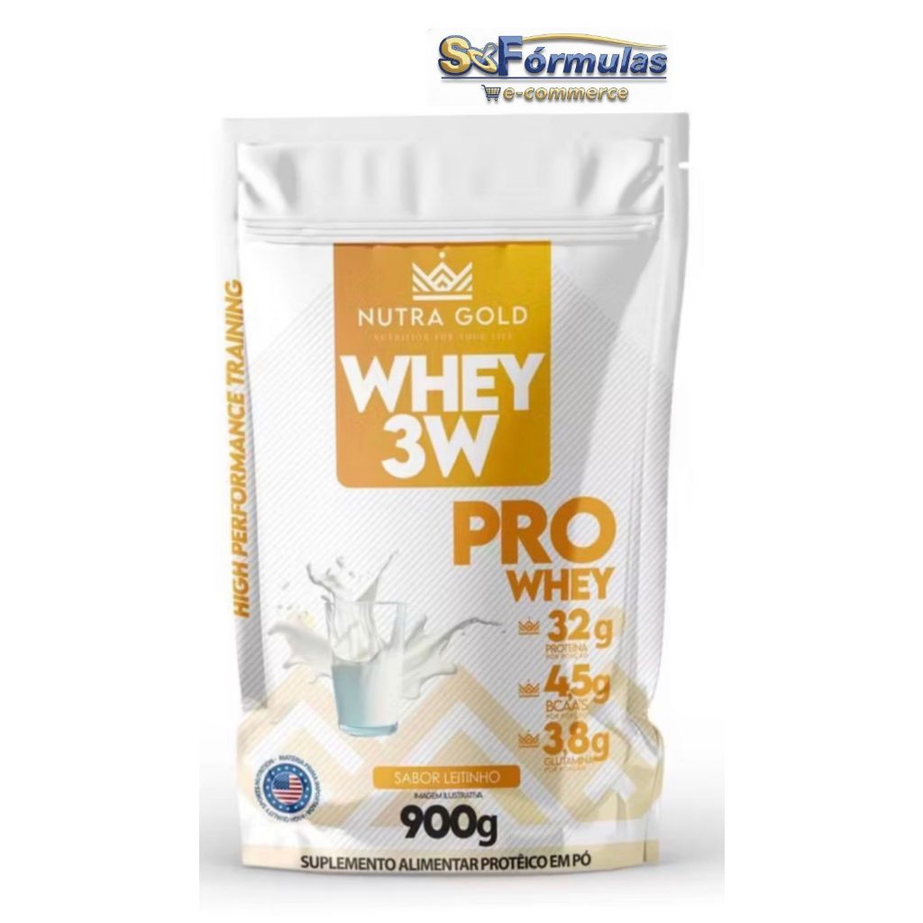 Whey Protein 3W Nutra Gold 32g Proteina - Leitinho - 900g