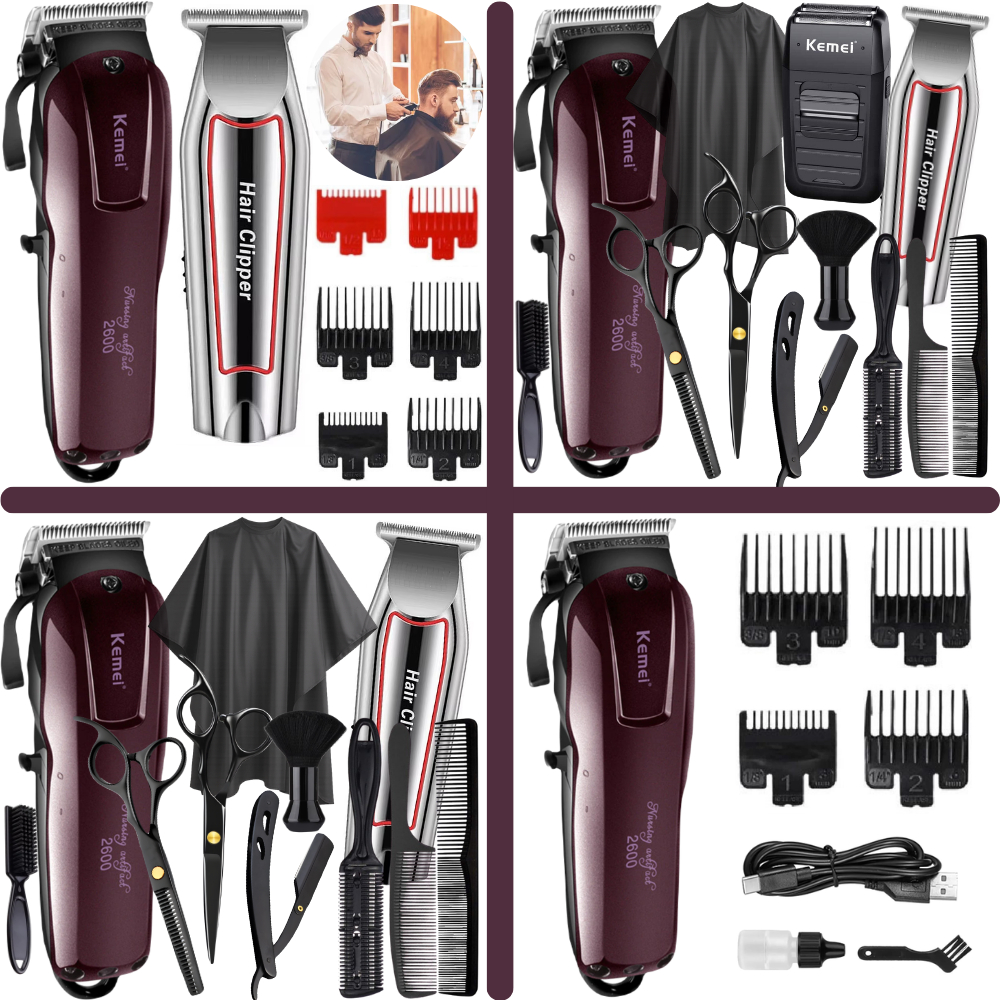 Maquina Cortar Cabelo Kemei com ou sem Tesouras Barbeiro e Acessórios em Oferta na Shopee