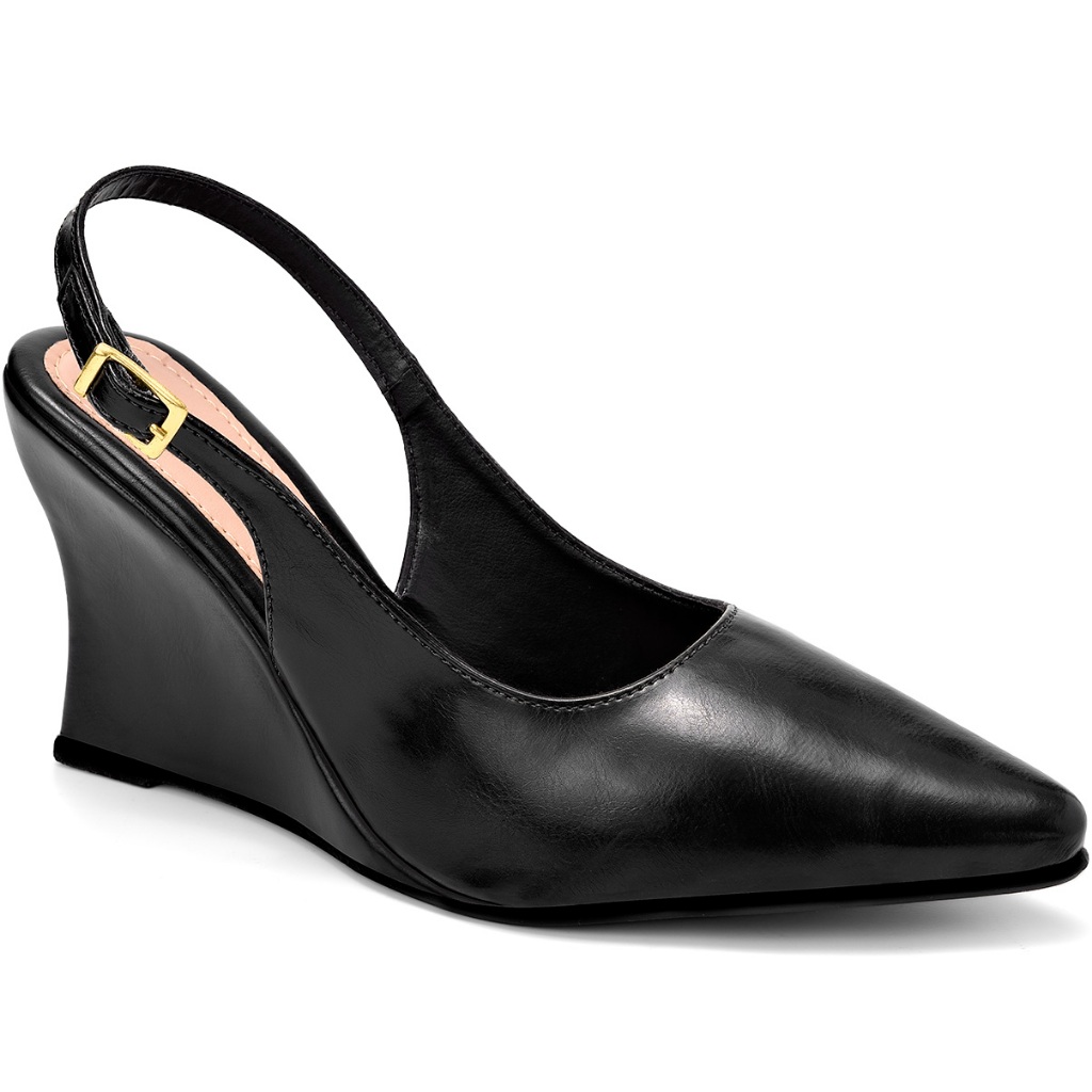 Scarpin Feminino Lumiss Slingback Salto Anabela Confortável Bico Fino Preto