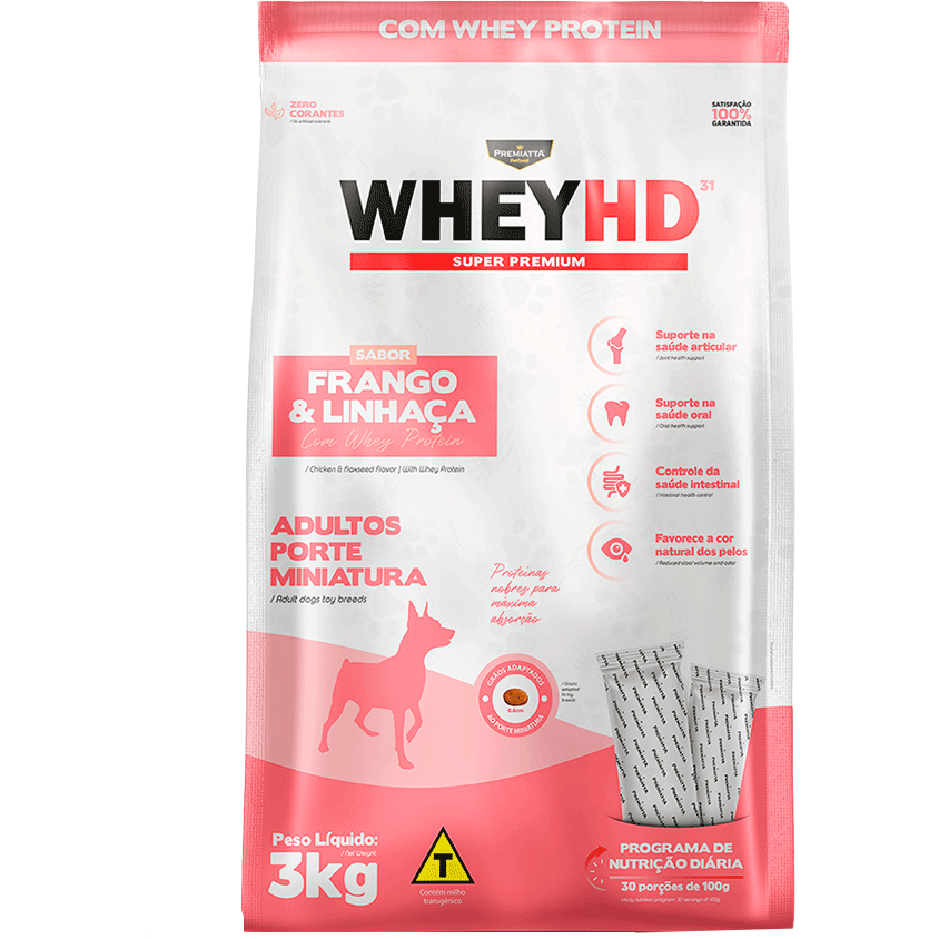 Ração Premiatta Whey HD 31 Adultos 3kg  Mini ou Crispy raças pequenas (30x100g) Alta Digestibilidade em Oferta na Shopee