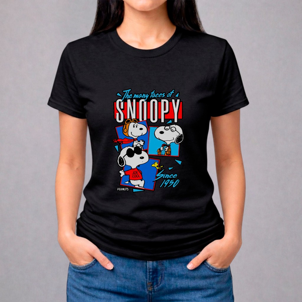 Camiseta Snoopy Peanuts Feminina 100% Algodão Cartoon Vintage Joe Cool Estilo Moda Casual Streetwear