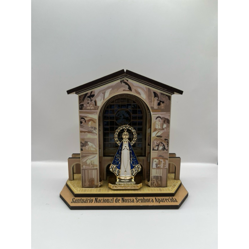 Capela Nossa Senhora Aparecida Basílica MDF 11cm Oratório Decorativo Artesanal Strass Religioso