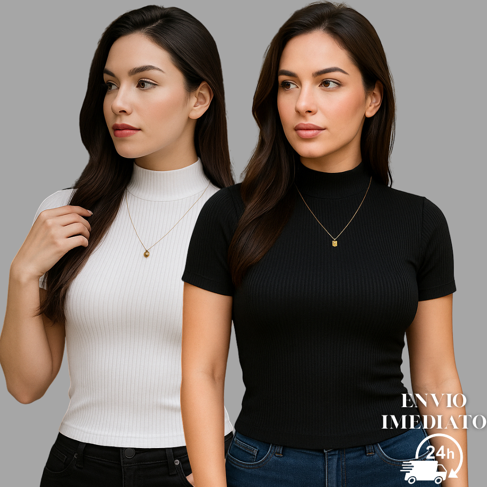 Kit 2 Blusa Canelada Feminina Gola Alta