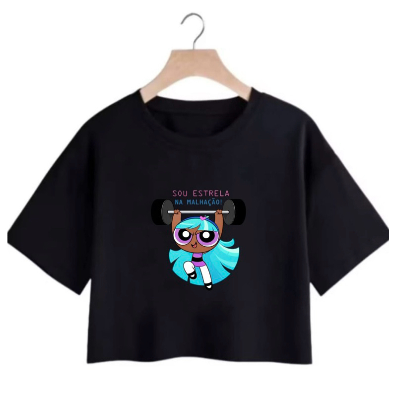 Cropedd Blusinha Poderosa Estrelinha Academia Tecido Fresquinho Algodão