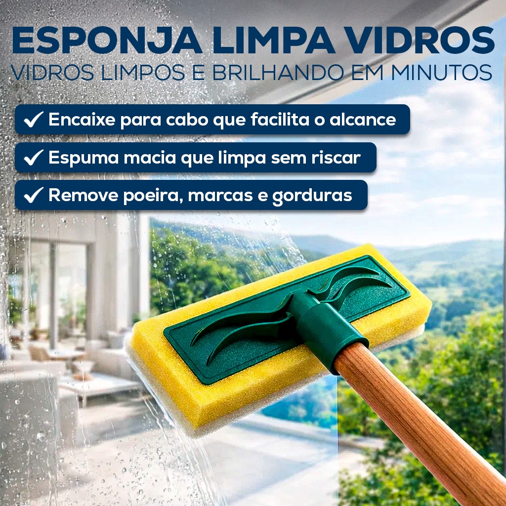 Esponja Limpa Vidros Profissional – Para Janelas, Box e Espelhos