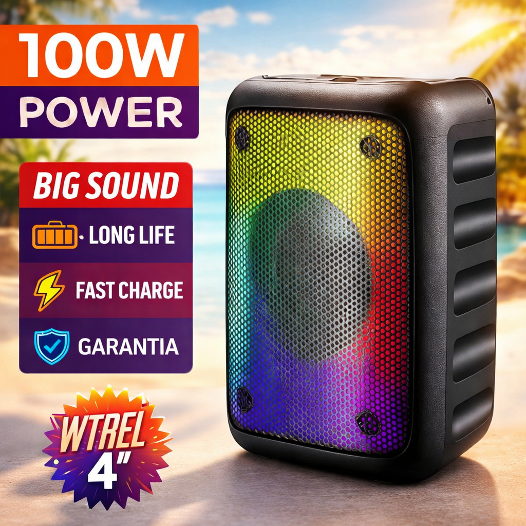 Caixa de Som Bluetooth Portatil Potente com Excelentes Graves Luzes Radio FM USB SD TWS Festa Praia