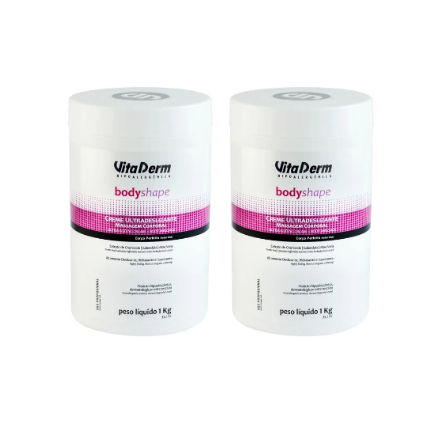 Kit 2 Creme Ultradeslizante Vita Derm Body Shape 1kg •Creme para Massagem Corporal •Uso Profissional